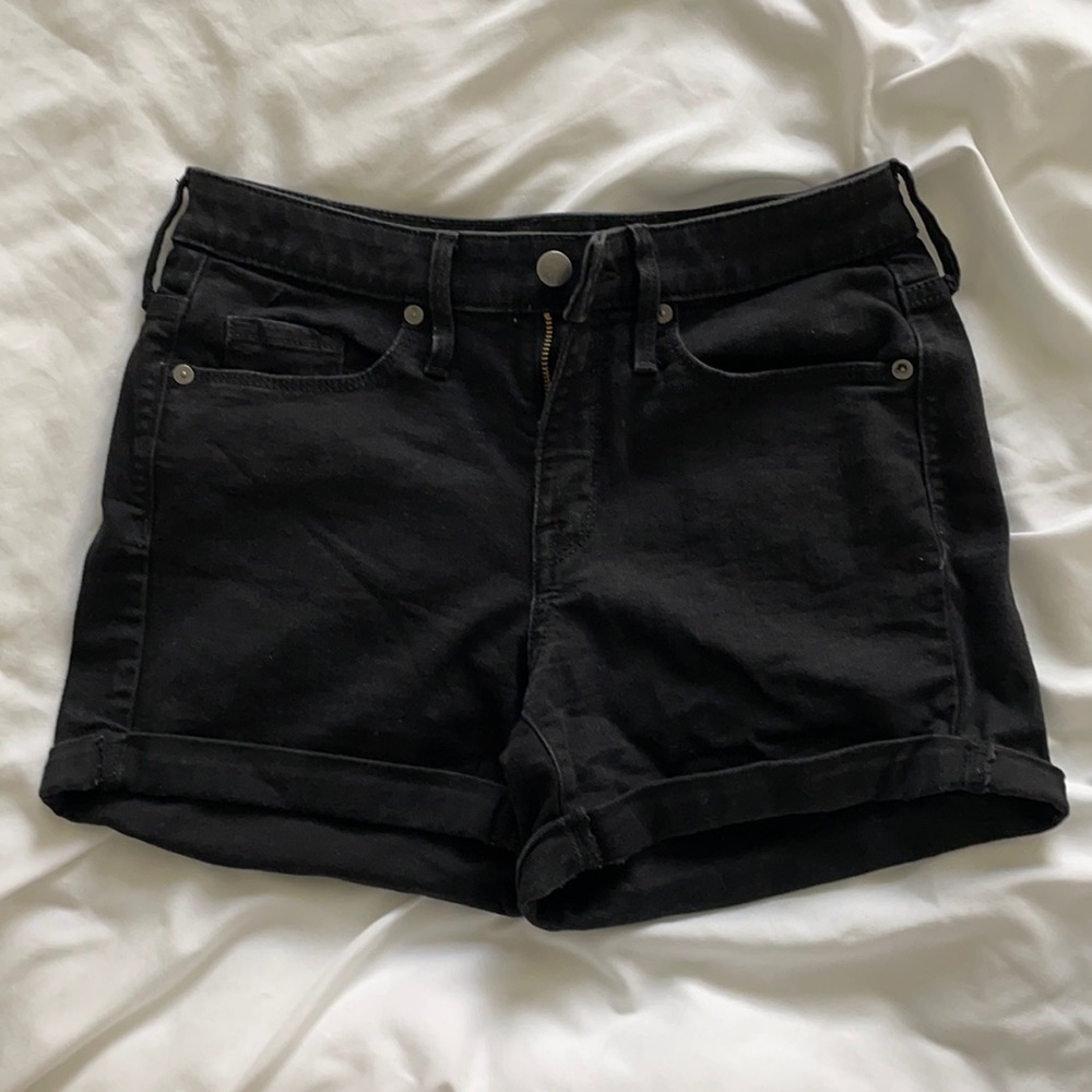 Black denim shorts